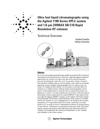 Agilent Ultra-fast liquid chromatography using the Agilent 1100 Series HPLC system 1.8-um ZORBAX SB C18 Rapid Resolution HT columns Manual