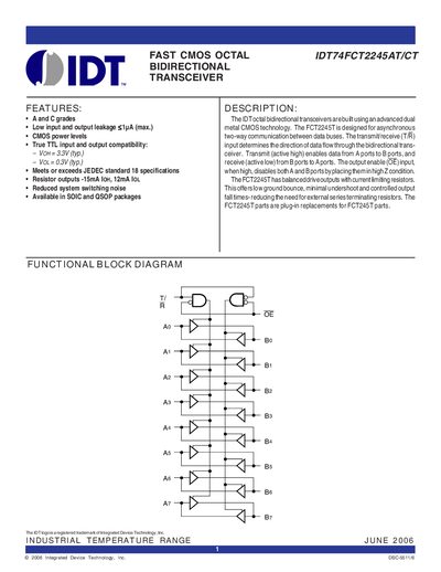 Integrated Device Technology IDT74FCT2245AT/CT Datasheet - cover page