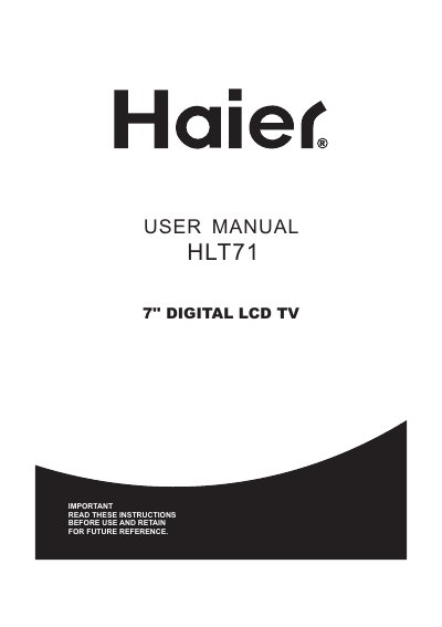 Haier HLT71 7-inch Digital LCD TV User Manual - cover page