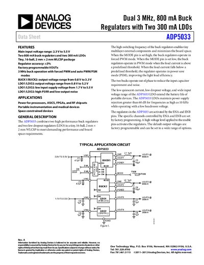 Analog Devices ADP5033 Datasheet Handbook Rev A