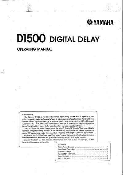 Yamaha D1500 Digital Delay Operating Manual - cover page
