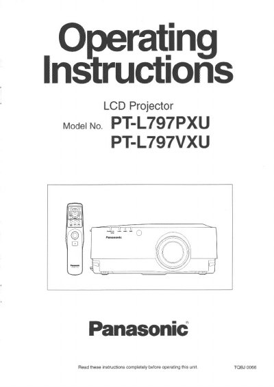 Panasonic PT-L797PXU/PT-L797VXU LCD Projector Operating Instructions - cover page