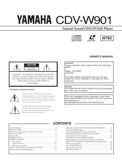 Yamaha CDV-W901 Natural Sound CD/CDV/LD Player Owner's Manual - cover page