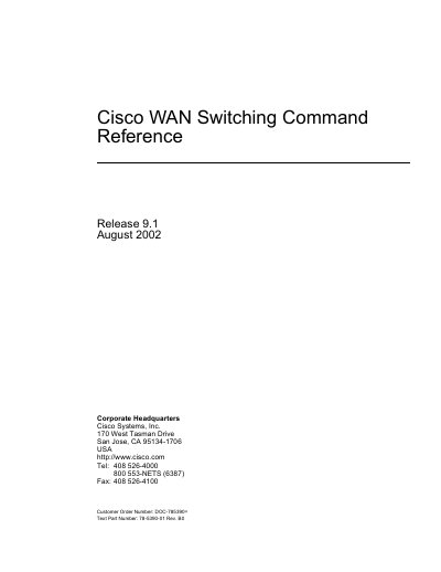 Cisco WAN Switching Command Reference Release 9.1 - cover page