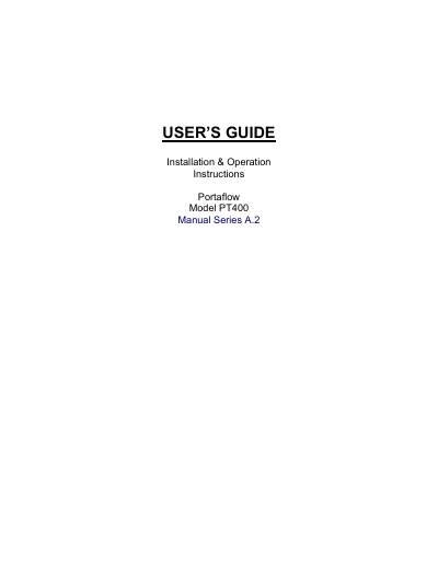 Greyline Portaflow PT400 Flowmeter User Manual - cover page