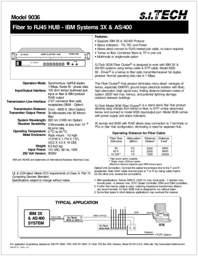 S.I.Tech 9036 Fiber Cluster Hub Product Leaflet - cover page