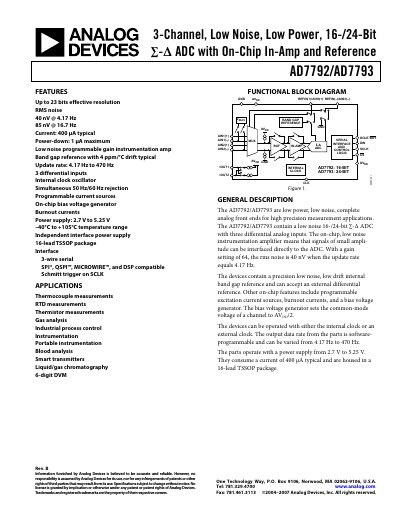 Analog Devices AD7792/AD7793 Σ-Δ ADC Datasheet - cover page