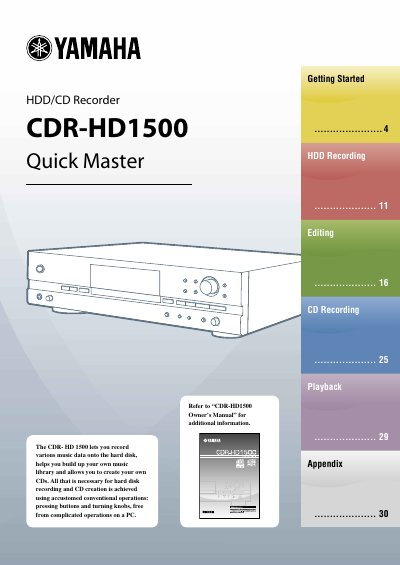Yamaha CDR-HD1500 HDD/CD Recorder Owner's Manual