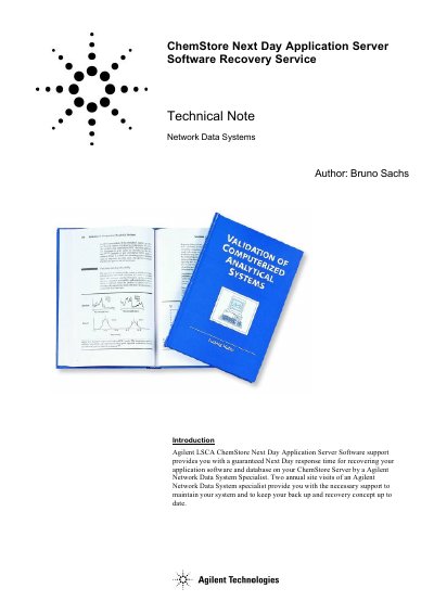 Agilent ChemStore Next Day Application Server Software Recovery Service Manual - cover page
