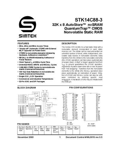 SIMTEK STK14C88-3 Datasheet - cover page