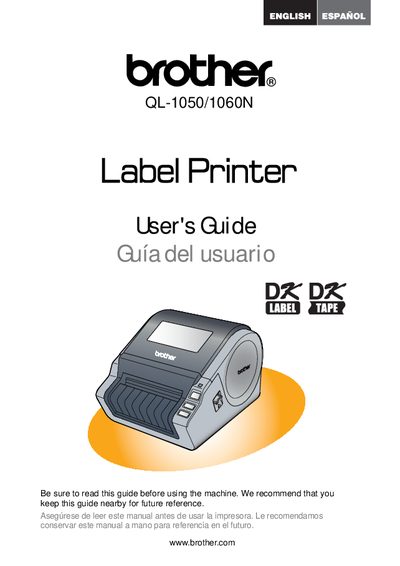 Brother QL-1050/1060N Label Printer User's Guide - cover page