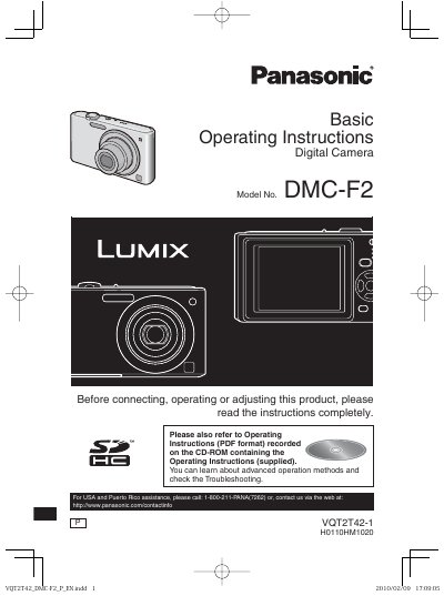 Panasonic DMC-F2 Digital Camera Operating Instructions - cover page
