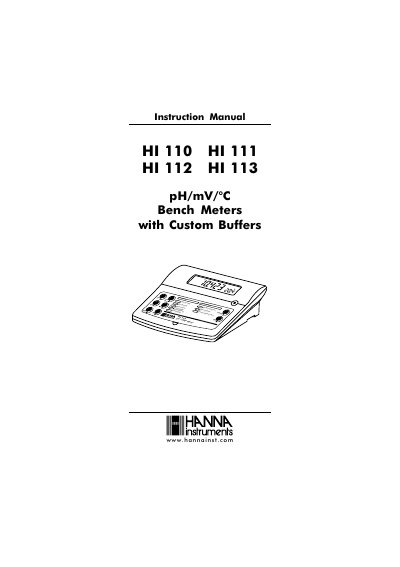 Hanna Instruments HI110/HI111/HI112/HI113 Bench Meters Instruction Manual - cover page