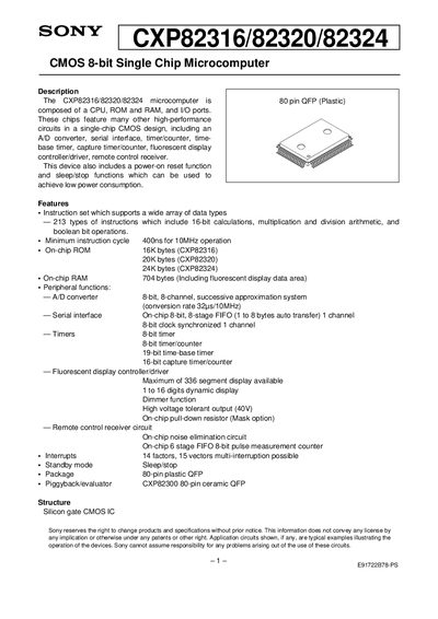 SONY CXP82316/82320/82324 Data Sheet - cover page