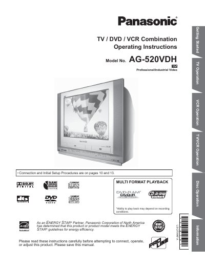 Panasonic AG-520VDH TV/DVD/VCR Combination Operating Instructions - cover page