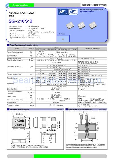 Seiko Epson SG-210SGB/SEB/SDB/SCB Crystal Oscillator Datasheet - cover page