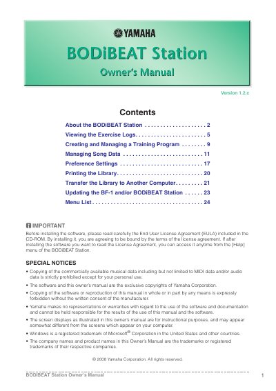 Yamaha BODIBEAT Station Owner's Manual - cover page