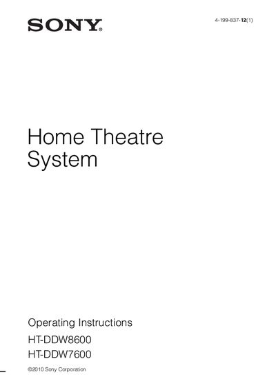 Sony HT-DDW8600 / HT-DDW7600 User Manual - cover page