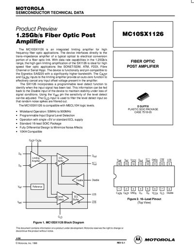 MOTOROLA MC10SX1226 Data Sheet - cover page