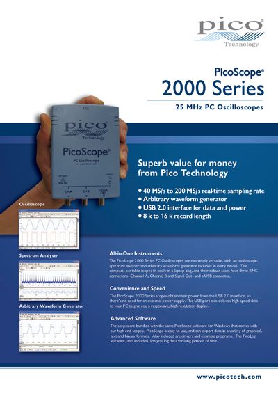 Pico Technology 2000 Series 25 MHz PC Oscilloscope Product Leaflet - cover page