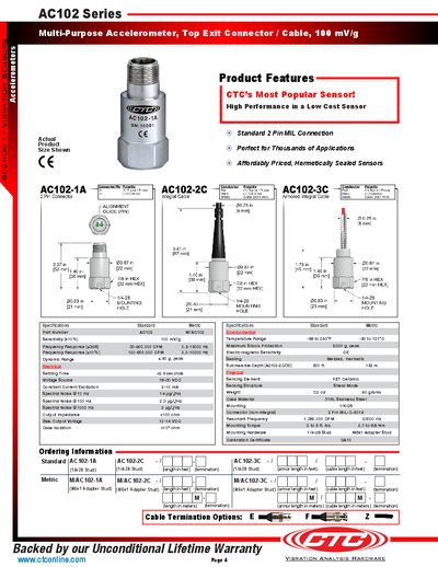 CTC AC102 Series Accelerometer Datasheet - cover page