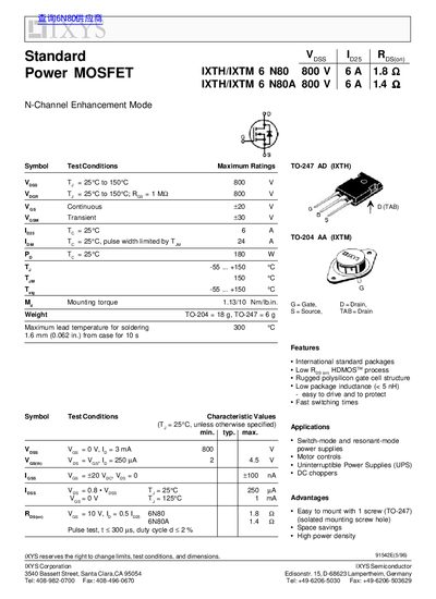 IXYS IXTH/IXTM 6 N80A handbook - cover page