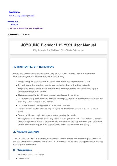 JOYOUNG L12-Y521 Blender User Manual
