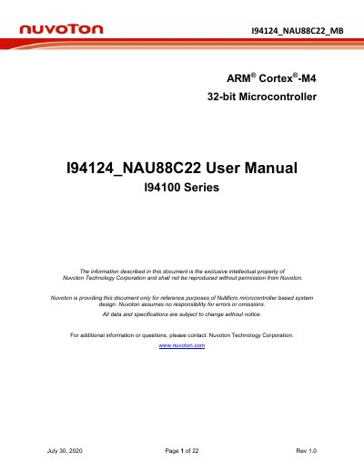 Nuvoton I94124_NAU88C22_MB Development Board User Manual - cover page