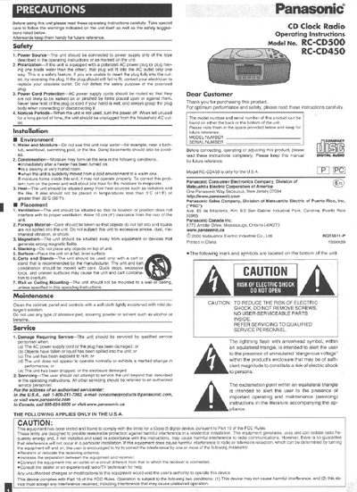 Panasonic RC-CD500/RC-CD400 Manual - cover page
