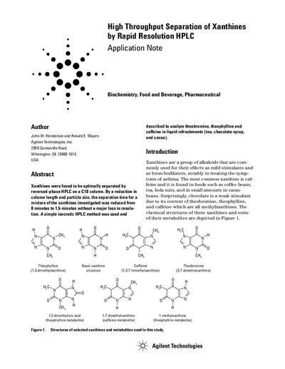 Agilent ZORBAX SB-C18 Xanthine Separation Application Note - cover page