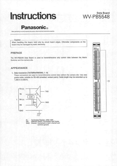 Panasonic WV-PB5548 Data Board Installation and Operation Instructions - cover page