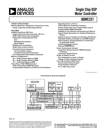 ADM331 Single Chip DSP Motor Controller - cover page