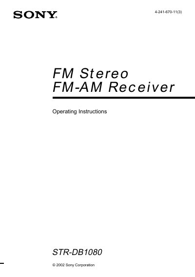 Sony STR-DB1080 Receiver User Manual - cover page