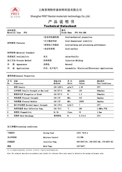 Shanghai PRET Bantai 804 GM6 PPS Technical Datasheet - cover page