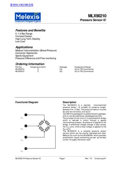 Melexis MLX90210 Pressure Sensor IC Datasheet - cover page