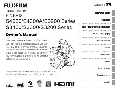 FUJIFILM FinePix S4000/S4000A/S3900/S3400/S3300/S3200 Series Digital Camera Owner's Manual - cover page