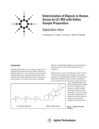 Determination of Digoxin in Human Serum by LC/MS with Online Sample Preparation Application Note - cover page