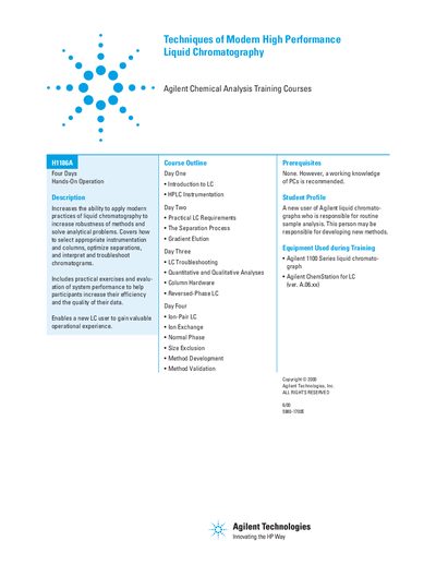 Agilent H1186A Techniques of Modern HPLC Handbook - cover page