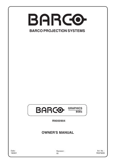 BARCO 808S Graphics Projector Owner's Manual - cover page