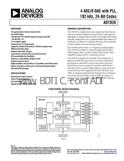 Analog Devices AD1938 Datasheet - cover page