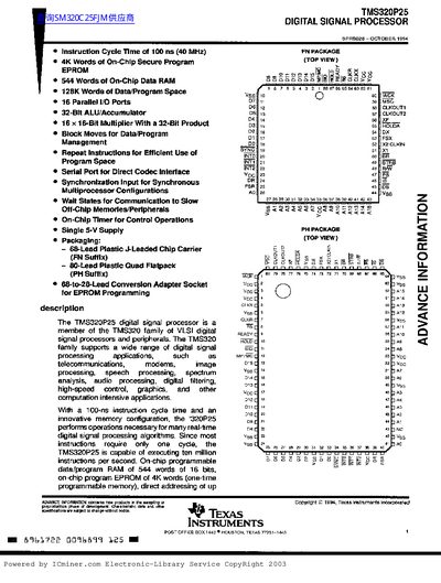 Texas Instruments TMS320P25 Digital Signal Processor Datasheet