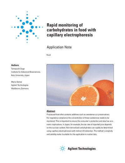 Agilent Rapid Monitoring of Carbohydrates in Food with Capillary Electrophoresis Application Note - cover page