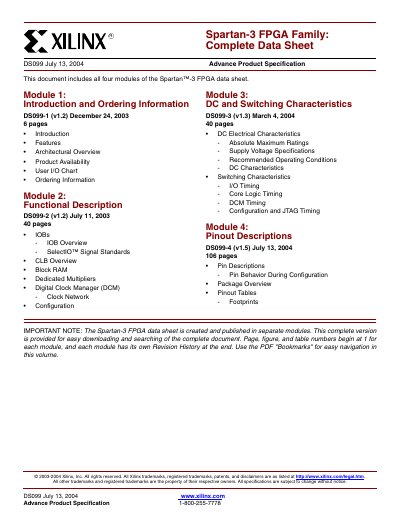 Xilinx Spartan-3 FPGA Family Complete Data Sheet - cover page