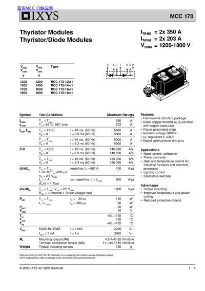 IXYS MCC 170 Thyristor Modules Datasheet - cover page