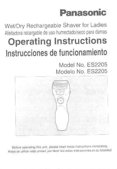 Panasonic ES2205 Wet/Dry Rechargeable Shaver Operating Instructions - cover page