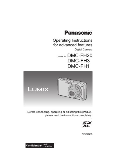 Panasonic DMC-FH20/FH3/FH1 Digital Camera Operating Instructions - cover page