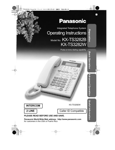 Panasonic KX-TS3282B Integrated Telephone System Operating Instructions - cover page