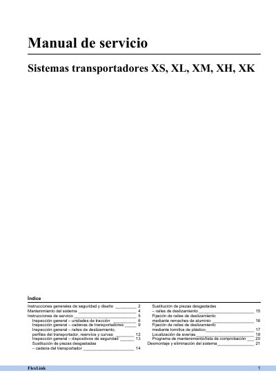 FlexLink XS, XL, XM, XH, XK Conveyor System Service Manual - cover page