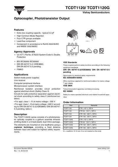 Vishay TCDT1120/TCDT1120G Optocoupler Handbook - cover page