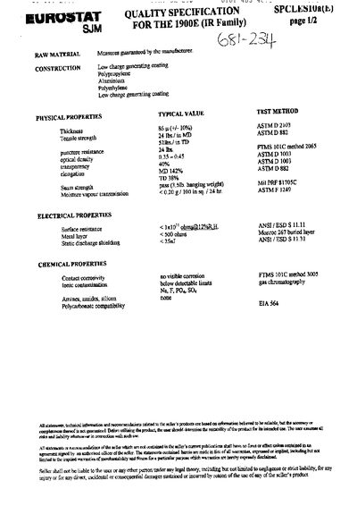 3M - 305034 QUALITY SPECIFICATION FOR THE 1900E  - cover page